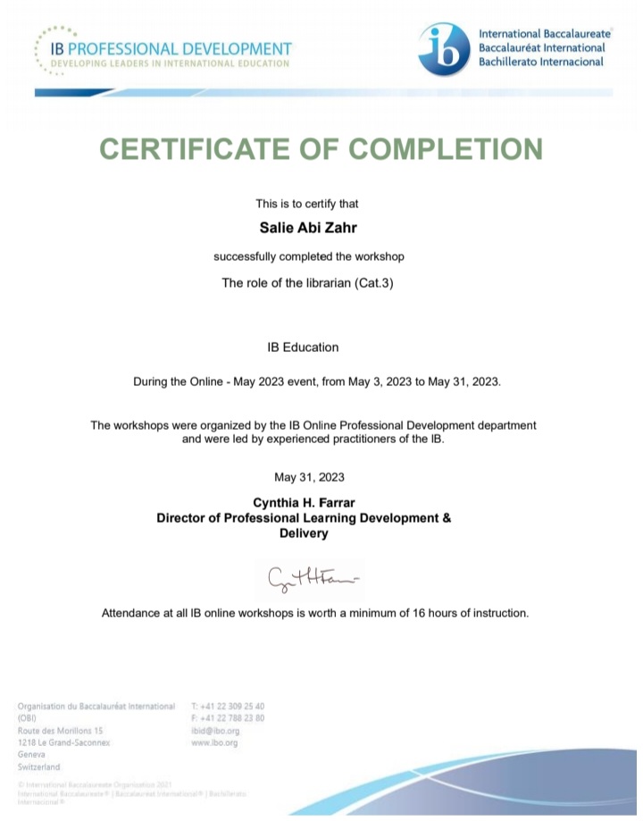 Workshop successfully completed# the role of the librarian # IB Professional Development 🎊🎉
<a href="/Hhhsinfo/">Houssam Hariri HS</a> <a href="/dina_jradi/">Dina Jradi</a> <a href="/ChamandiHiba/">Hiba Chamandi</a> <a href="/ea_rania/">Rania El Abbassi</a>