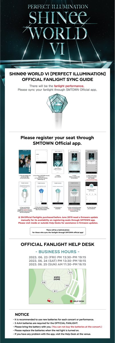 SHINee's tweet photo. 📢SHINee WORLD VI［PERFECT ILLUMINATION］공식응원봉 연출 안내📢

2023년 6월 23일 ~ 25일 올림픽공원 KSPO DOME에서 진행될
샤이니월드6 콘서트에서 공식응원봉 연출이 있을 예정입니다📷
SMTOWN 공식 앱을 통하여 좌석을 연동해주시기 바랍니다.

Official Fanlight will be wirelessly controlled.
Please register your seat through the Fanlight function on the SMTOWN Official app.

#SHINee #샤이니
#SHINeeWORLD_VI
#PERFECT_ILLUMINATION #퍼펙트_일루미네이션
#SN공식응원봉 #OfficialFanlight