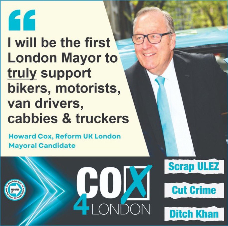 I will be the first London Mayor to TRULY support bikers, motorists, van drivers, cabbies & truckers. 

1️⃣SCRAP ULEZ 🚗
2️⃣CUT CRIME 🚓
3️⃣DITCH KHAN 🗑️

#Cox4London  | @HowardCCox