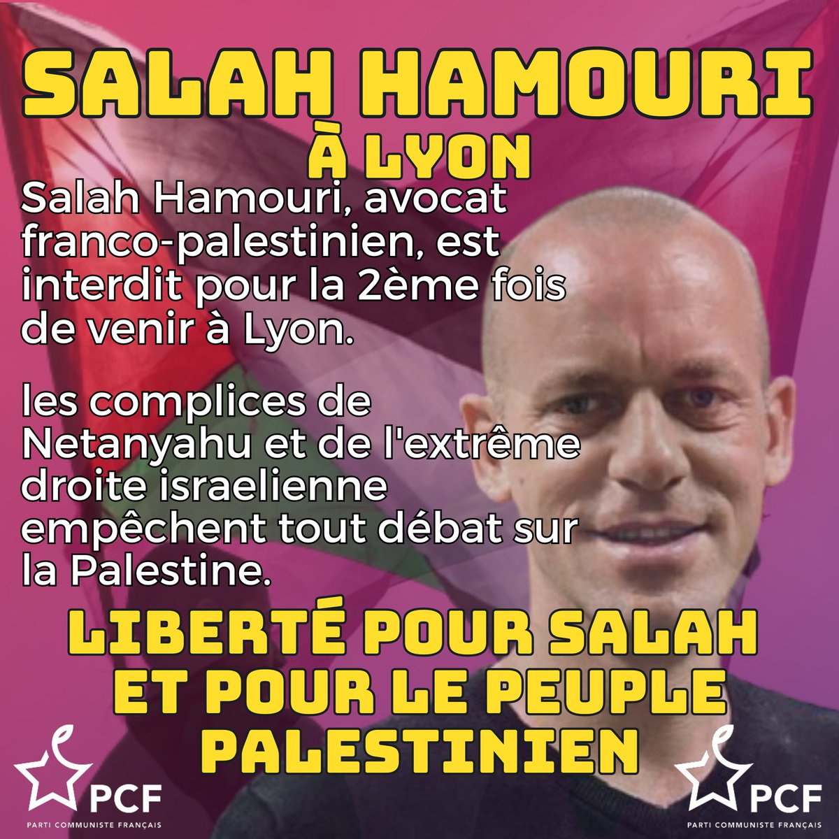 Salah Hamouri à nouveau interdit de conférence à Lyon... 

Les communistes disent non à cette censure !  
 
Pour en savoir plus sur lui et sortir des clichés   
buff.ly/3Pp5kgS 

#Palestine #FrancePalestine #PCF #SalahHamouri #Lyon