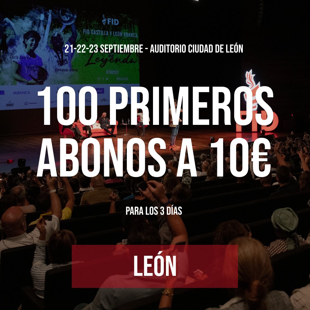 🙌🏻 Solo los 𝟭𝟬𝟬 primeros 𝗔𝗕𝗢𝗡𝗢𝗦 a 10€

✅ 𝗩𝗘𝗡 𝗔 𝗗𝗜𝗦𝗙𝗥𝗨𝗧𝗔𝗥 en el VII FID Ciudad de León <a href="/SomosABANCA/">ABANCA</a>

📅 21, 22 y 23 septiembre 2023

Entradas en forosfid.org

✊🏼 𝗔𝗟𝗘𝗫 𝗥𝗢𝗖𝗔 <a href="/alexroca91/">Alex Roca Campillo</a> 𝗣𝗢𝗡𝗘𝗡𝗧𝗘 𝗖𝗢𝗡𝗙𝗜𝗥𝗠𝗔𝗗𝗢✊🏼