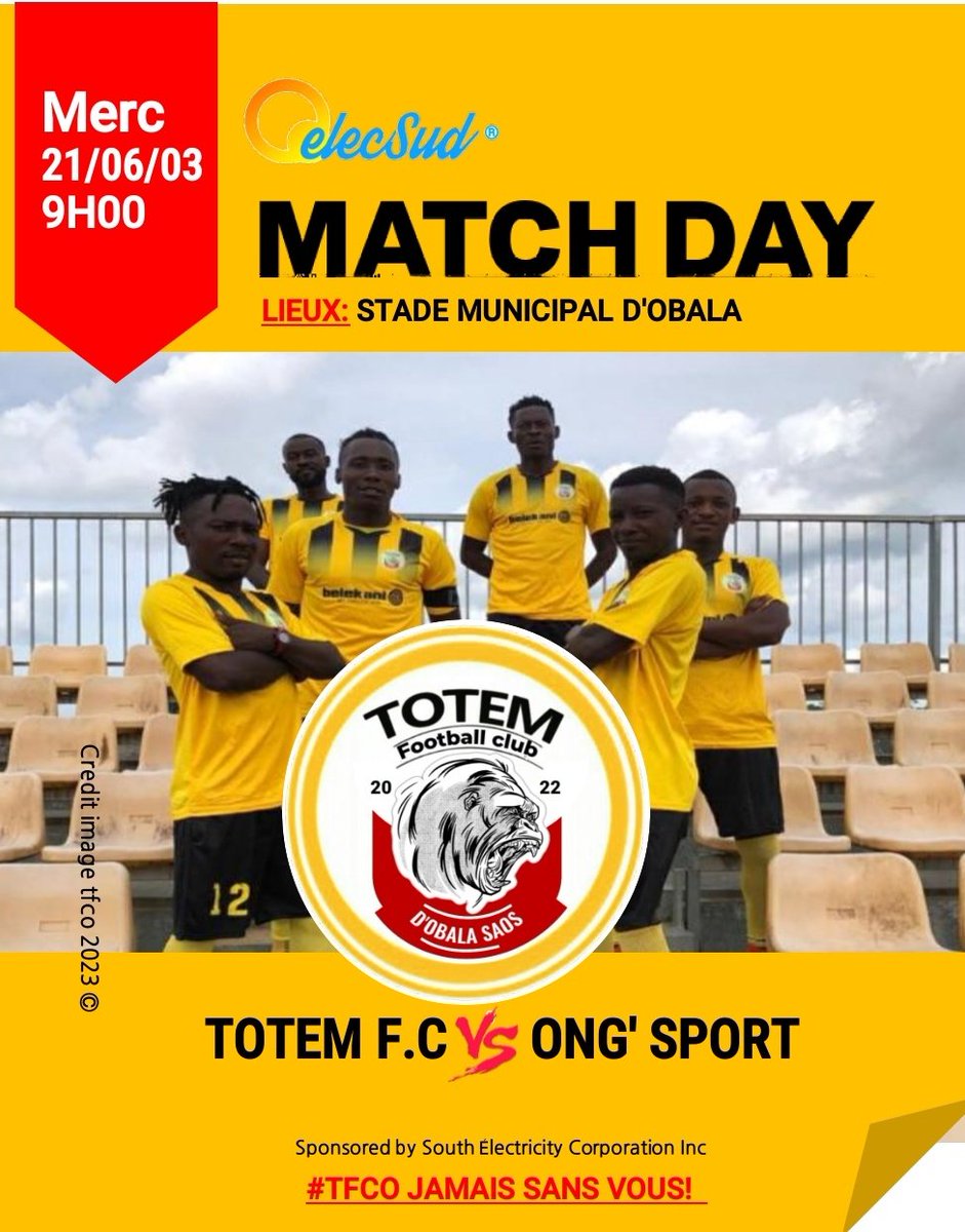 Cinquième journée du championnat de la ligue départementale de football de la Lékié.

Totem F.C 🆚 ONG’S Sport

💯