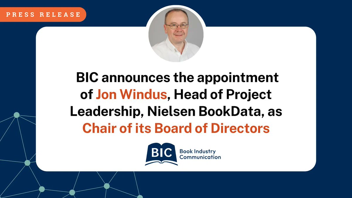 Book Industry Communication (BIC) (@bic1uk) on Twitter photo 📢 BIC would like to announce the appointment of Jon Windus Head of Product Leadership at <a href="/NielsenBook/">Nielsen BookData</a>, and Chair of BIC’s Metadata committee, as Chair of its Board of Directors.
Read the full press release on our website: buff.ly/42NvGMp
#publishingnews #BIC 📢 BIC would like to announce the appointment of Jon Windus Head of Product Leadership at <a href="/NielsenBook/">Nielsen BookData</a>, and Chair of BIC’s Metadata committee, as Chair of its Board of Directors.
Read the full press release on our website: buff.ly/42NvGMp
#publishingnews #BIC