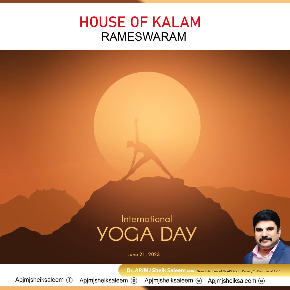 Greetings on the #InternationalYogaDay . Yoga is 1 of many gifts from India to the world for the benefit of humanity. 
#apjabdulkalam #houseofkalam #Rameswaram #india #YogaDay #YogaDay2023 #InternationalYogaDay2023 
#akif #hok #apjmjsheiksaleem