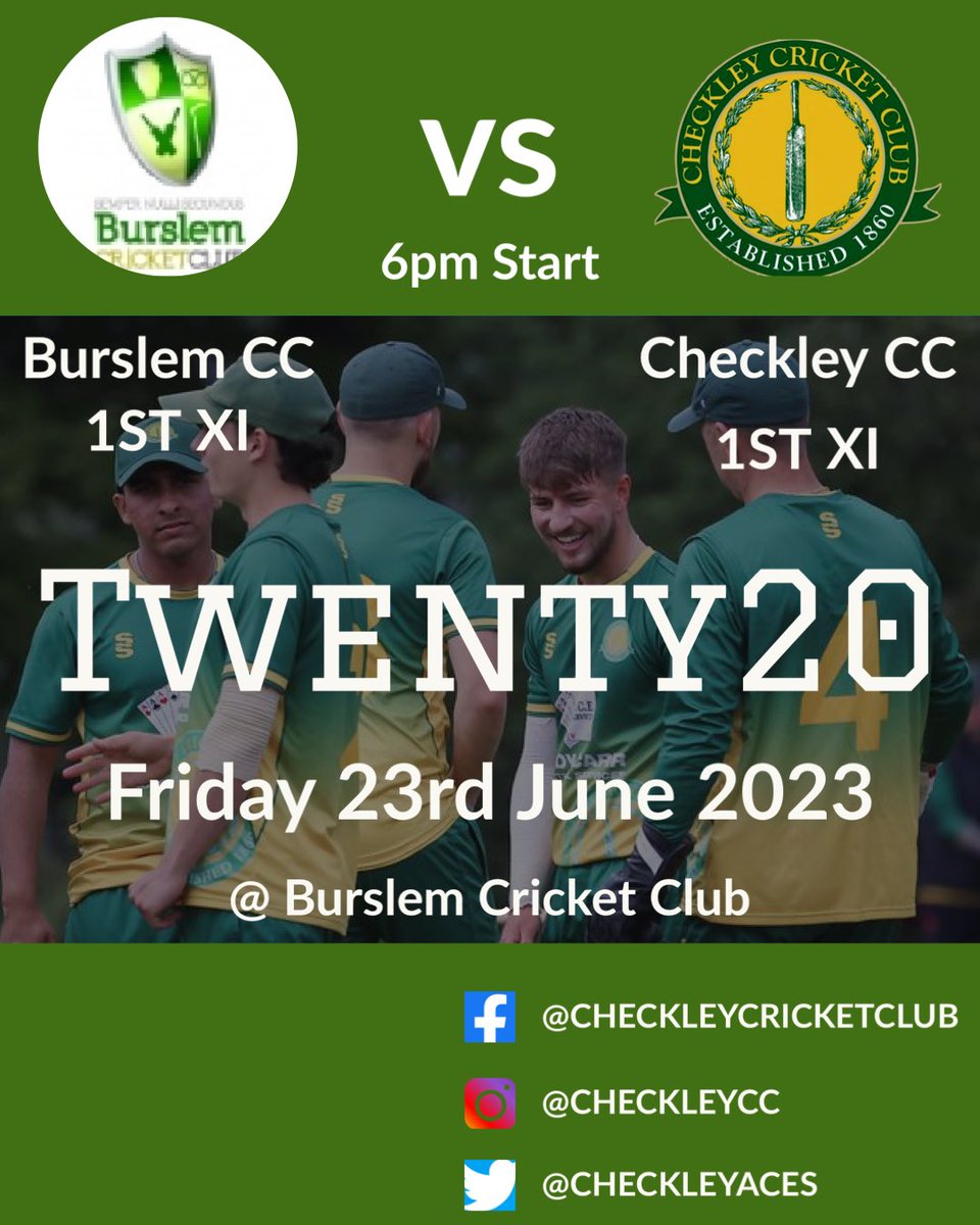 Friday night is T20 night for @checkleyaces  against @burslem_cc