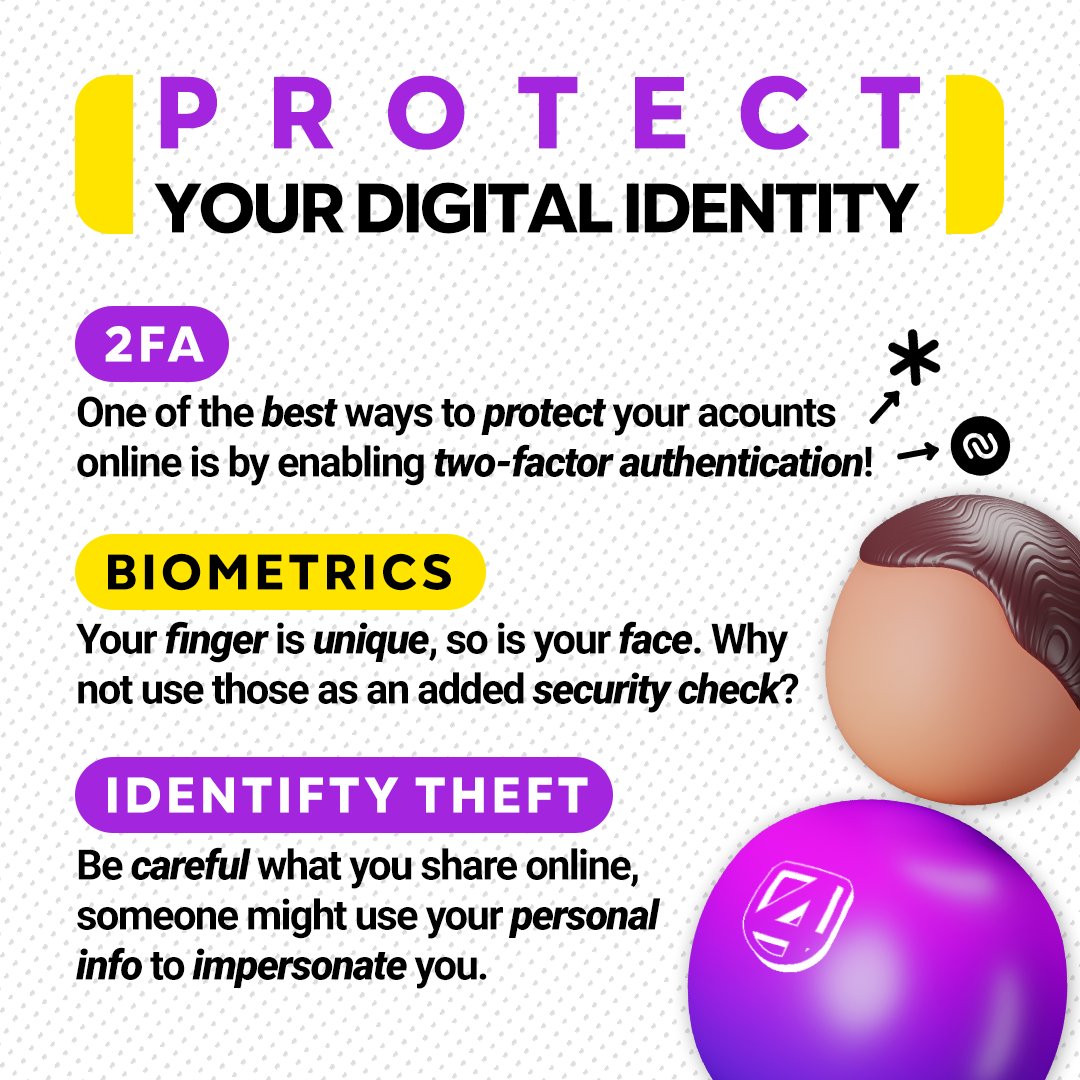 4YourData's tweet image. 👤Protect your digital identity with strong authentication methods. Enable two-factor authentication, use biometric features where available, and be cautious of identity theft risks. Keep your digital self secure. #DigitalIdentity #SecureAuthentication #4YourData