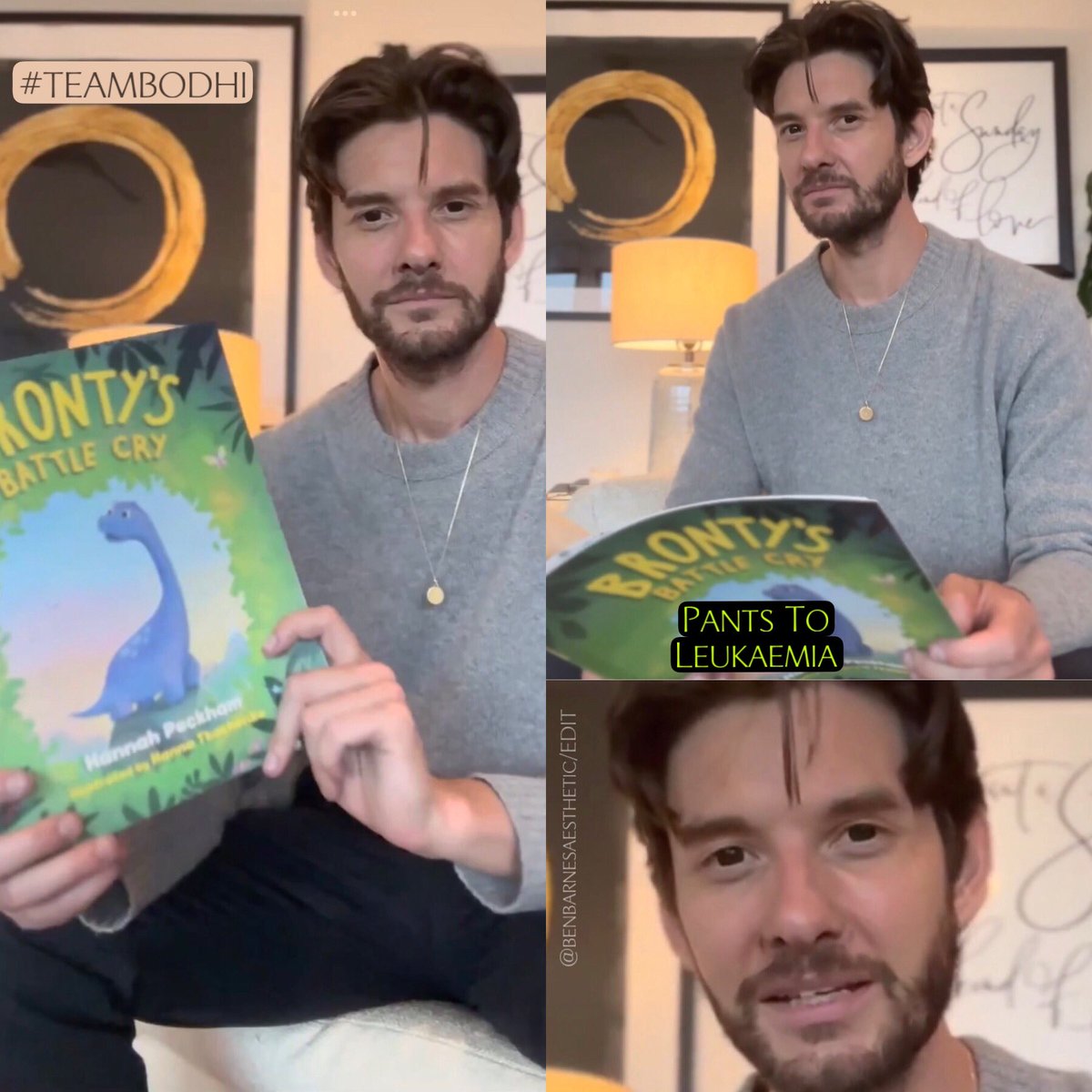 Ben Barnes and Bronty’s Battle Cry ✨🦕✨💙✨ supporting Hannah Peckham & her little son Bodhi in their Pants to Leukemia campaign 💪 the book’s on Amazon! #benbarnes #teambodhi #pantstoleukaemia