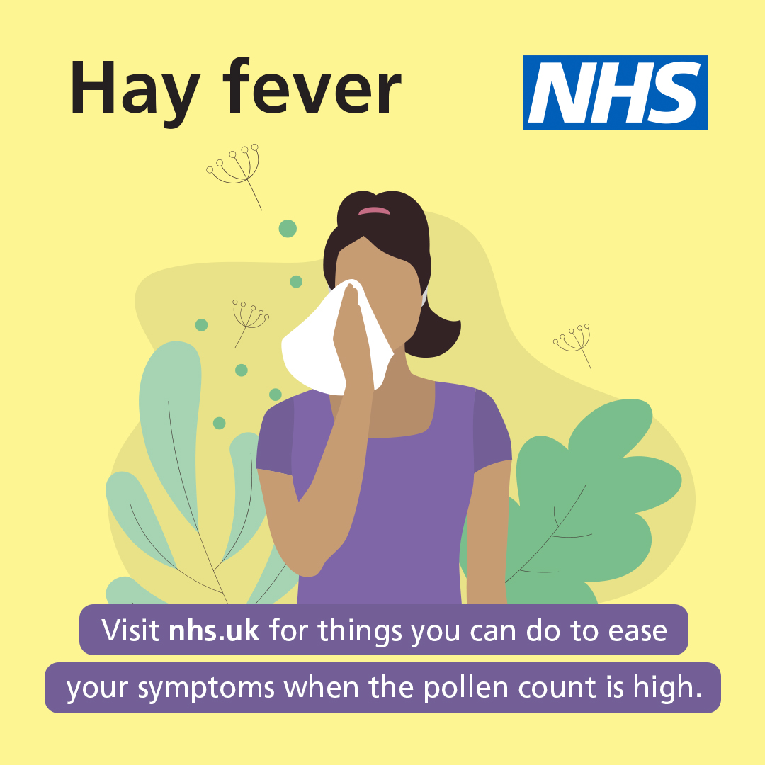 There's currently no cure for hay fever and you cannot prevent it. But you can do things to ease your symptoms when the pollen count is high. nhs.uk/conditions/hay…

A pharmacist can help with hay fever - nhs.uk/service-search…
