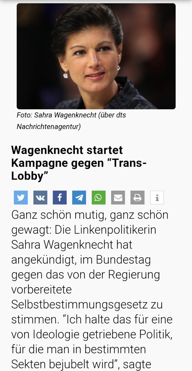 Es ist gut, dass Sarah Wagenknecht gegen das #Selbstbestimmungsgesetz stimmen will.
Die aktuelle Trans-Ideologie ist menschenfeindlich + Transhumanistisch, macht junge Menschen zu Eunuchen, statt die Ursachen zu betrachten + Hilfe anzubieten.
#Frauenrechte journalistenwatch.com/2023/06/17/wag…