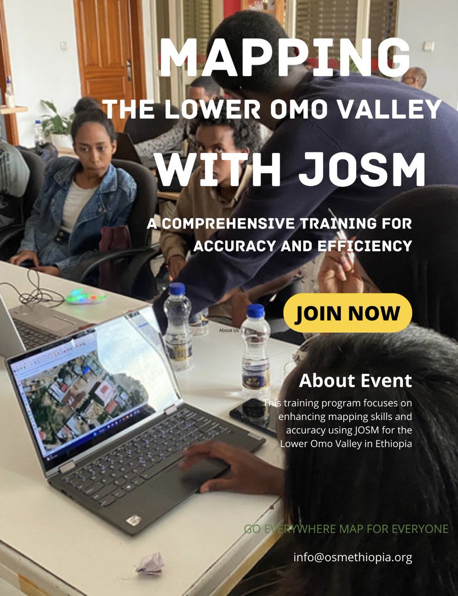 #Attention #Team

This training on #JOSM Mapping for the Lower #Omo Valley in #Ethiopia will be conducted online via meet.google.com/ogd-mvre-tpg on June 23, 2023, starting at 7:00 EAT. 

It is designed to enhance mapping skills & accuracy