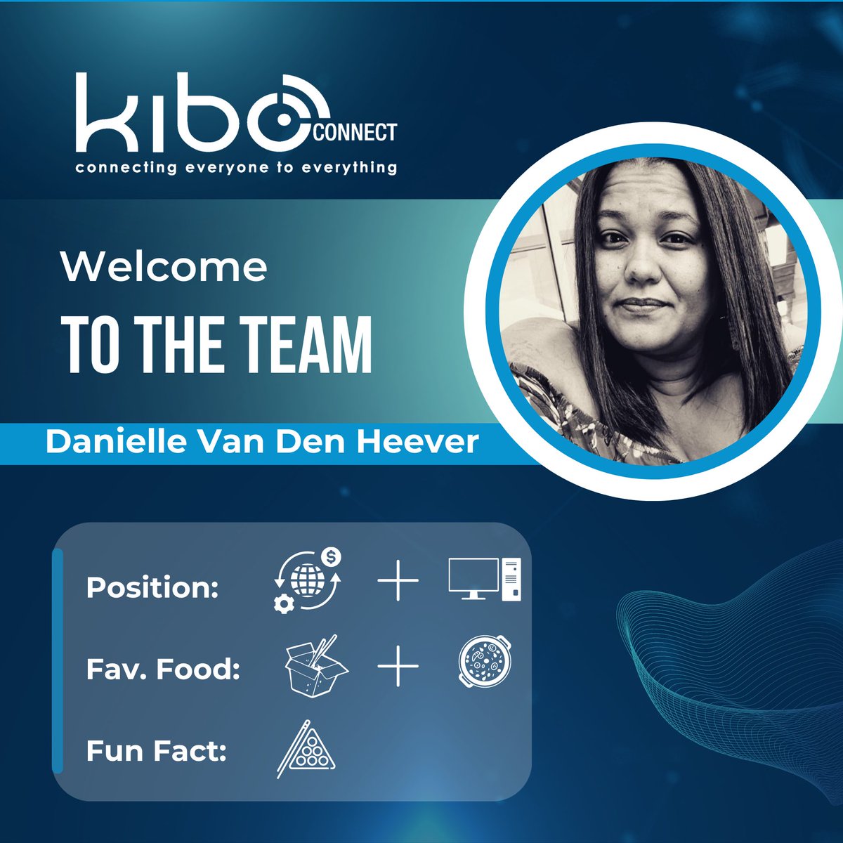 Our team is growing! 🤩
We are extremely excited to have Danielle Van Den Heever join the #Kibo family! 

Can you guess Danielle's position, fav. food & fun facts based off the icons? 
Enter your guesses in the comments! 

#newemployee #growth