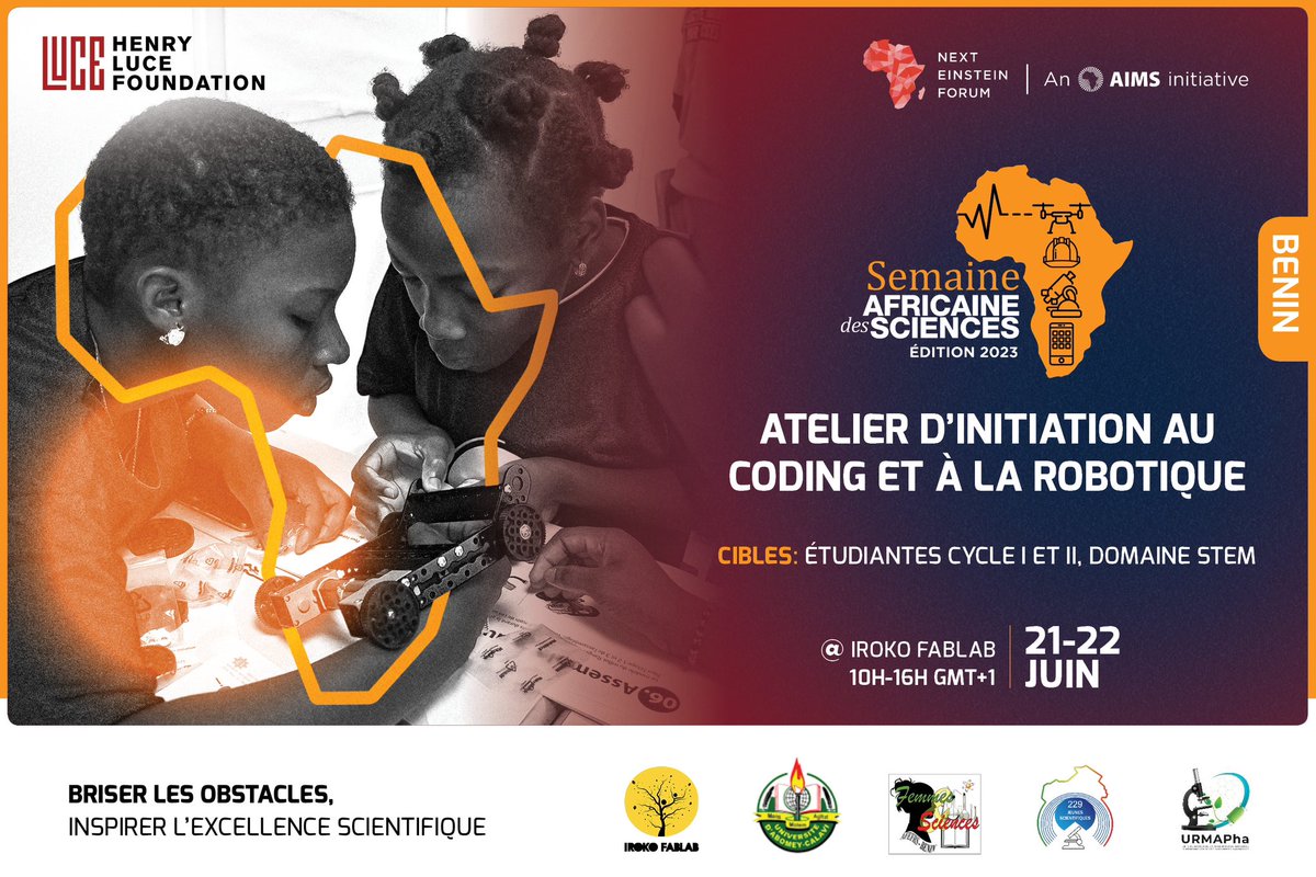 NextEinsteinFor's tweet photo. Jour 2 de l' #ASW2023 au Bénin, nous sommes à IROKO Fablab pour un atelier d'initiation au coding et à la Robotique. 20 étudiantes bénéficient de cet atelier. 👩🏾‍💻🕹️⌨️ https://t.co/0og7Nr1YMi