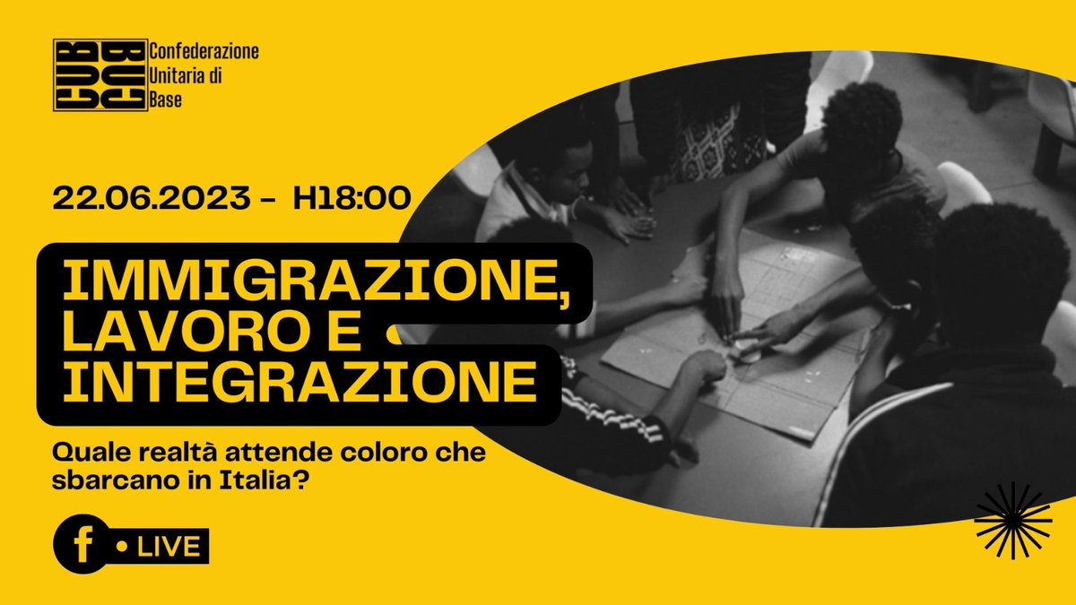 #cubimmigrazione #cublavorosociale
Webinar in diretta giovedì 22 giugno ore 18, #lavoro #accoglienza #capitalismo #Europa #Africa 
cub.it/webinar-in-dir…