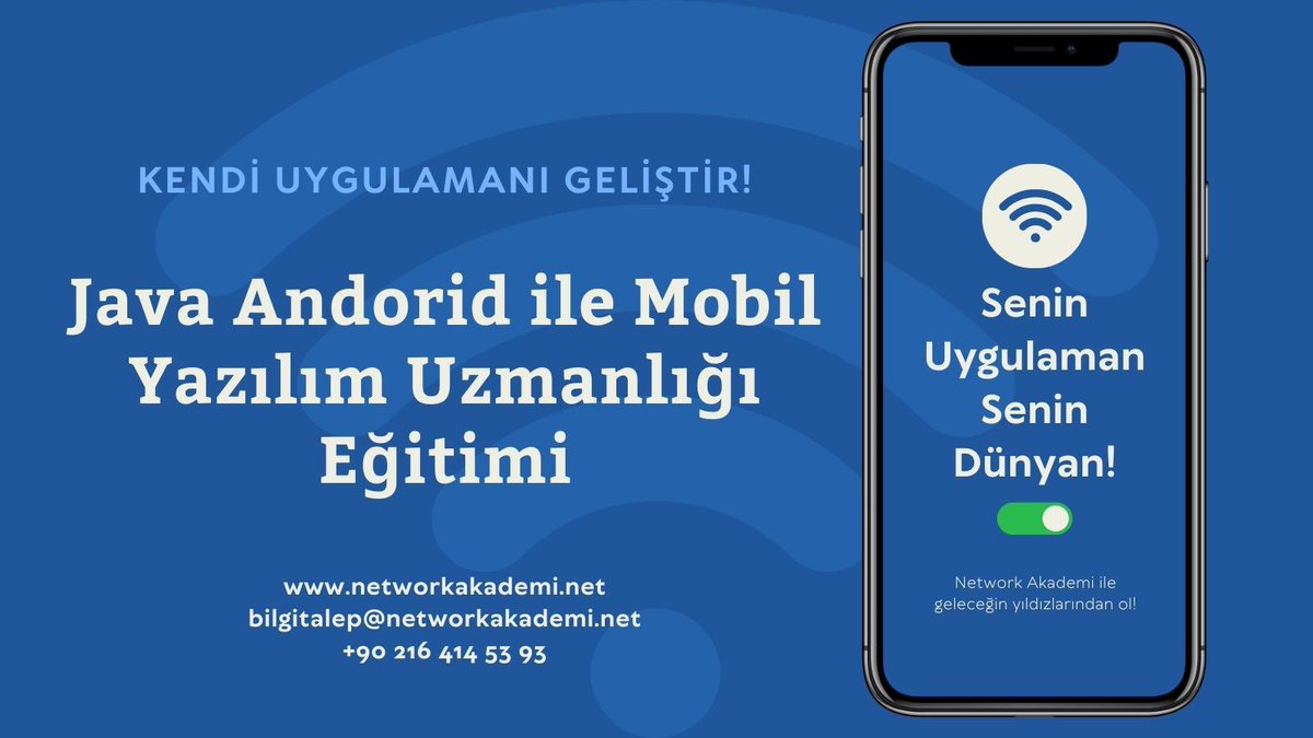 Aklındaki o mobil uygulamayı hayata geçirmek aslında düşündüğün kadar zor değil!
Java Andorid ile Mobil Yazılım Uzmanlığı eğitimi sayesinde popüler teknoloji Windows, Linux ve Mac OS X üzerinde geliştirme yapılabileceksin!

Detaylı bilgi için ;

networkakademi.net