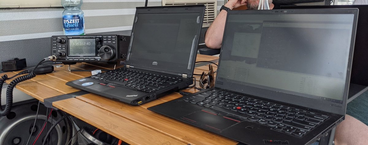 Arrived at HAM RADIO campsite in Friedrichshafen and errected the satellite station, including custom polarization rotor by <a href="/superandz/">AndZ</a>. Already did some tests, now first IO-117 pass for us today!