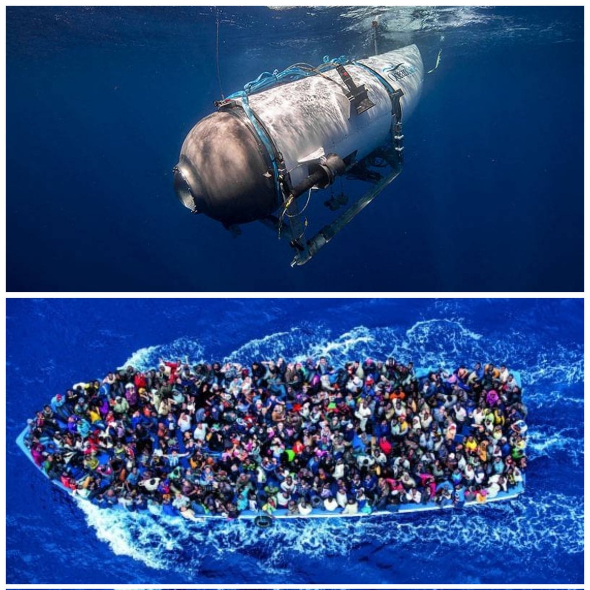 Mi auguro che i dispersi del #Titan vengano trovati, ma:

5 spendono 8 volte lo stipendio italiano medio annuo per un brivido lussuoso. Tg, giornali,
soccorsi da tutto il mondo.

Chi scappa da guerre muore, inghiottito dalle onde. Silenzio!

Penso che stiamo sbagliando. Tanto.