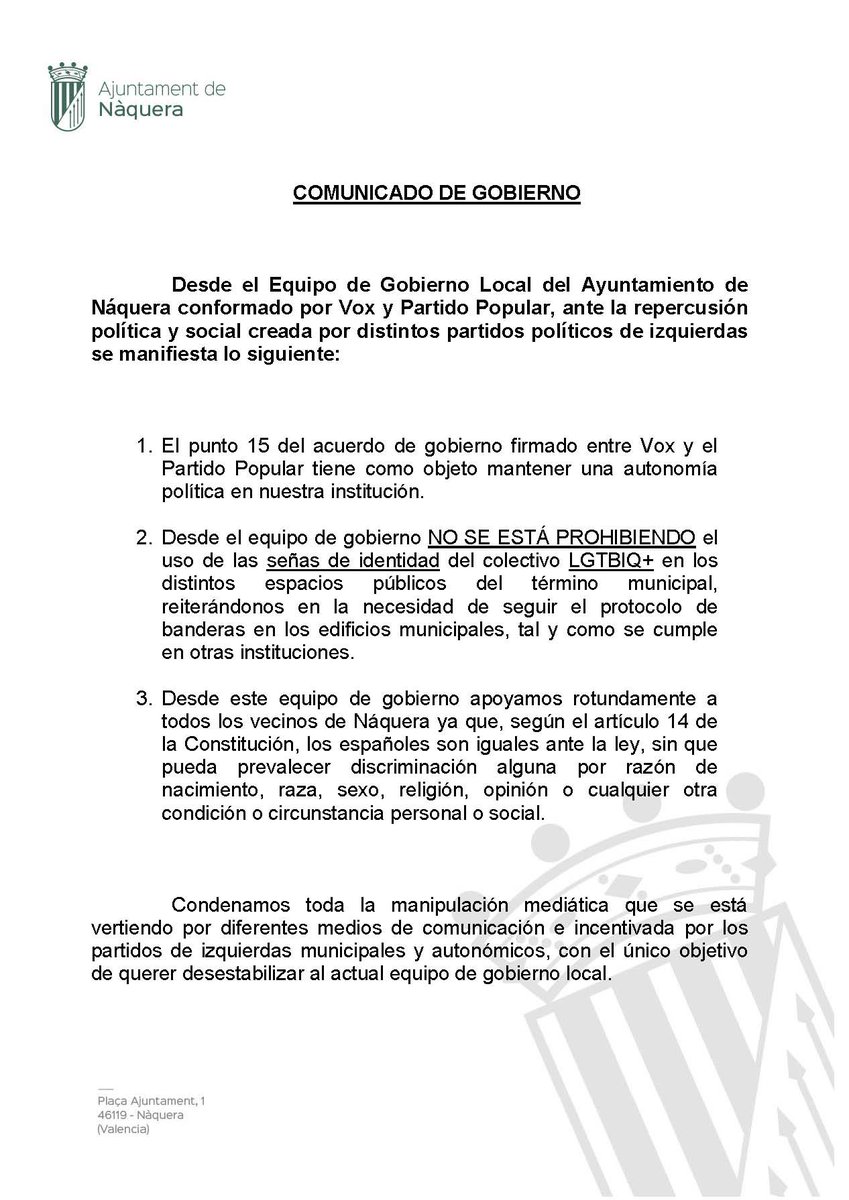 COMUNICADO DE GOBIERNO.