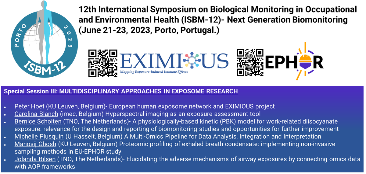 gmanosij's tweet photo. If you are attending the #ISBM12 meeting, do join us for the @EXIMIOUS_H2020 and @EphorEu95393 joint symposium on 📅Fri Jun 23, 2023 🕚10:40 AM - 12:40 PM
#EXIMIOUS #EPHOR #EHEN #Exposome #Humanbiomonitoring https://t.co/PoiYvJ9ZLc