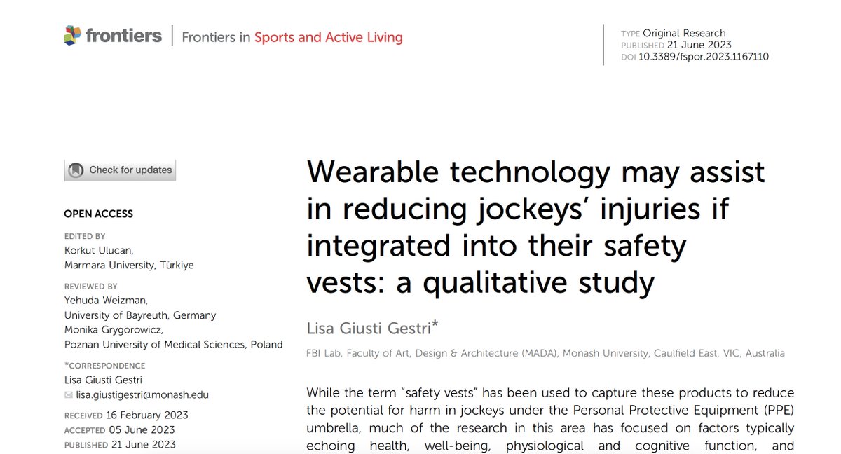 If you are like me, passionate about the power of design to change people’s lives, read this paper about #jockeys: they may have benefits due to #wearabletechnology assisting in reducing their injuries if integrated into their safety vests.
lnkd.in/gQ8PMi-P

#safety