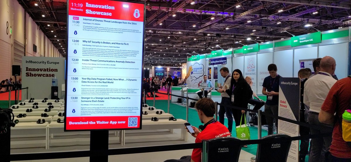 🔴 Day 2 of @Infosecurity Europe off to a flying start 🛩️

While @ReporterCoker introduced @matthewsyed at the Keynote Stage and @GunshipGirl is hosting #WomenInCyber, I'm going to learn about the Internet of drones. The @InfosecurityMag team keeps busy during #InfosecurityEurope
