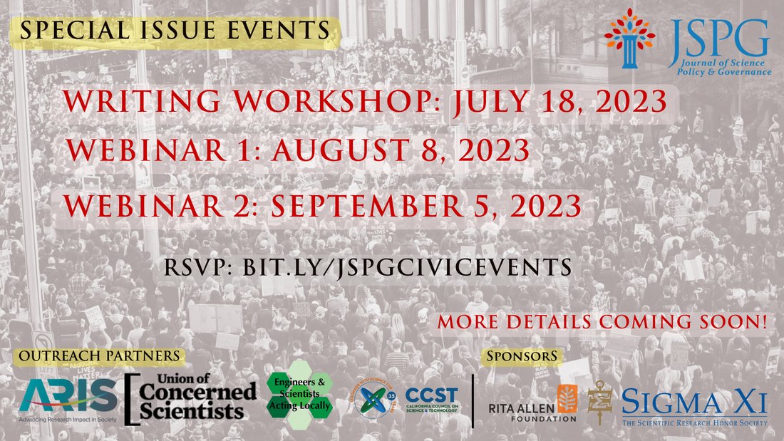 SigmaXiSociety's tweet image. The first of three special #SciPol events leading up to the @SciPolJournal special issue will take place July 18 — a writing workshop for individuals across the #civicscience community to learn key aspects of writing science policy papers. REGISTER NOW: ow.ly/wSvi50OTea6