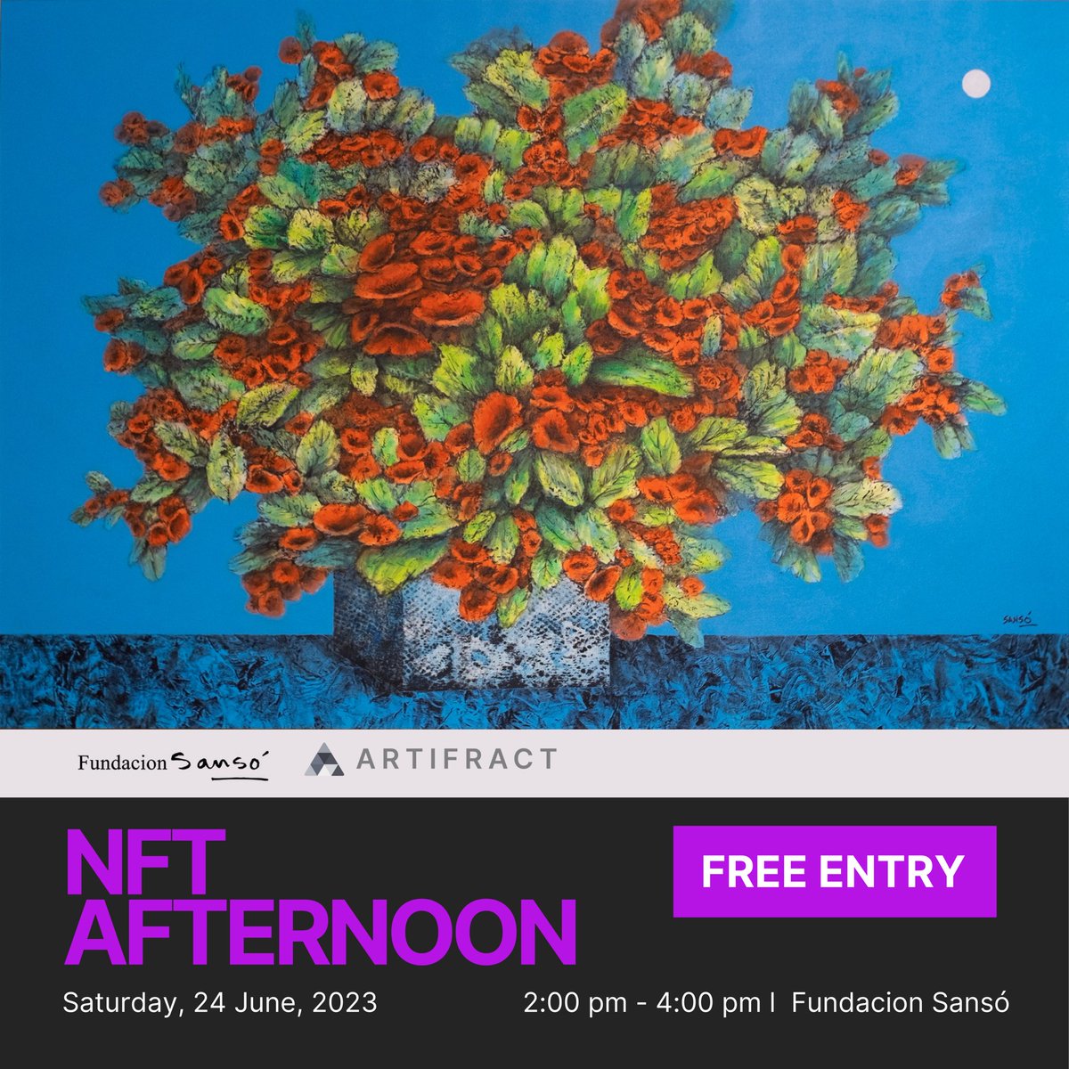 Sanso’s paintings are one of our first few NFTs out for sale, and until now, these pieces are close to our hearts! Traditional NFTs have come a long way, and we’re ecstatic to see its promising future ahead! Join us for chat over NFTs this coming Saturday on Fundacion Sanso!