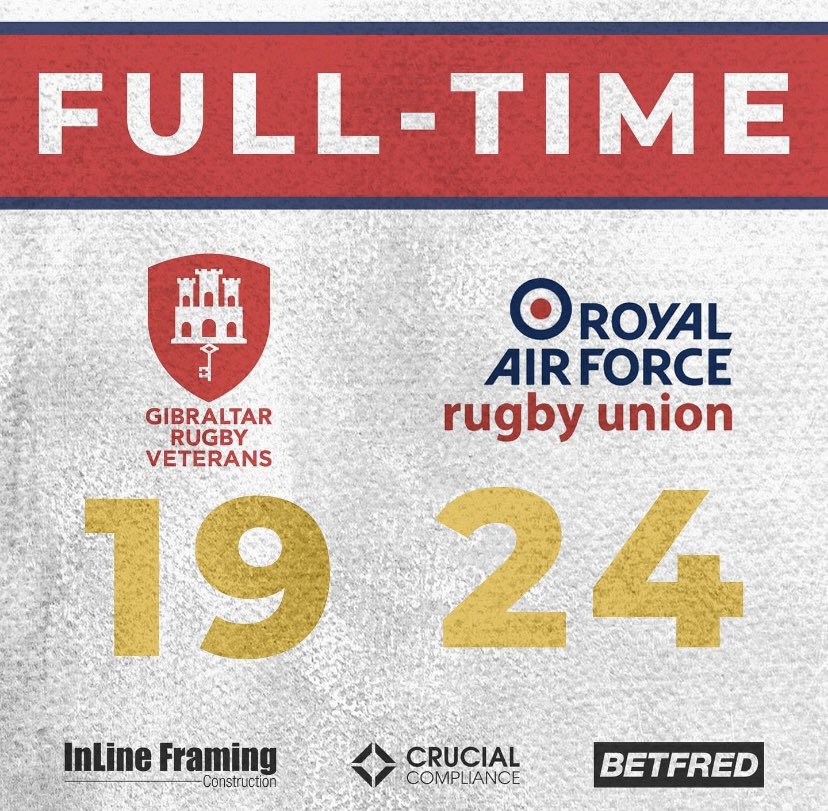 A great night yesterday with the <a href="/GibraltarRugby/">Gibraltar Rugby</a> Vets hosting the <a href="/RAFRugbyUnion/">RAF Rugby Union</a> vultures 🇬🇮 🦅🏉

Great result for the Vultures with a try to secure the points with the last play of the  game

Thanks to <a href="/RAFRURS/">RAF Rugby Union Referees</a> Mike Hayes for refereeing this clash