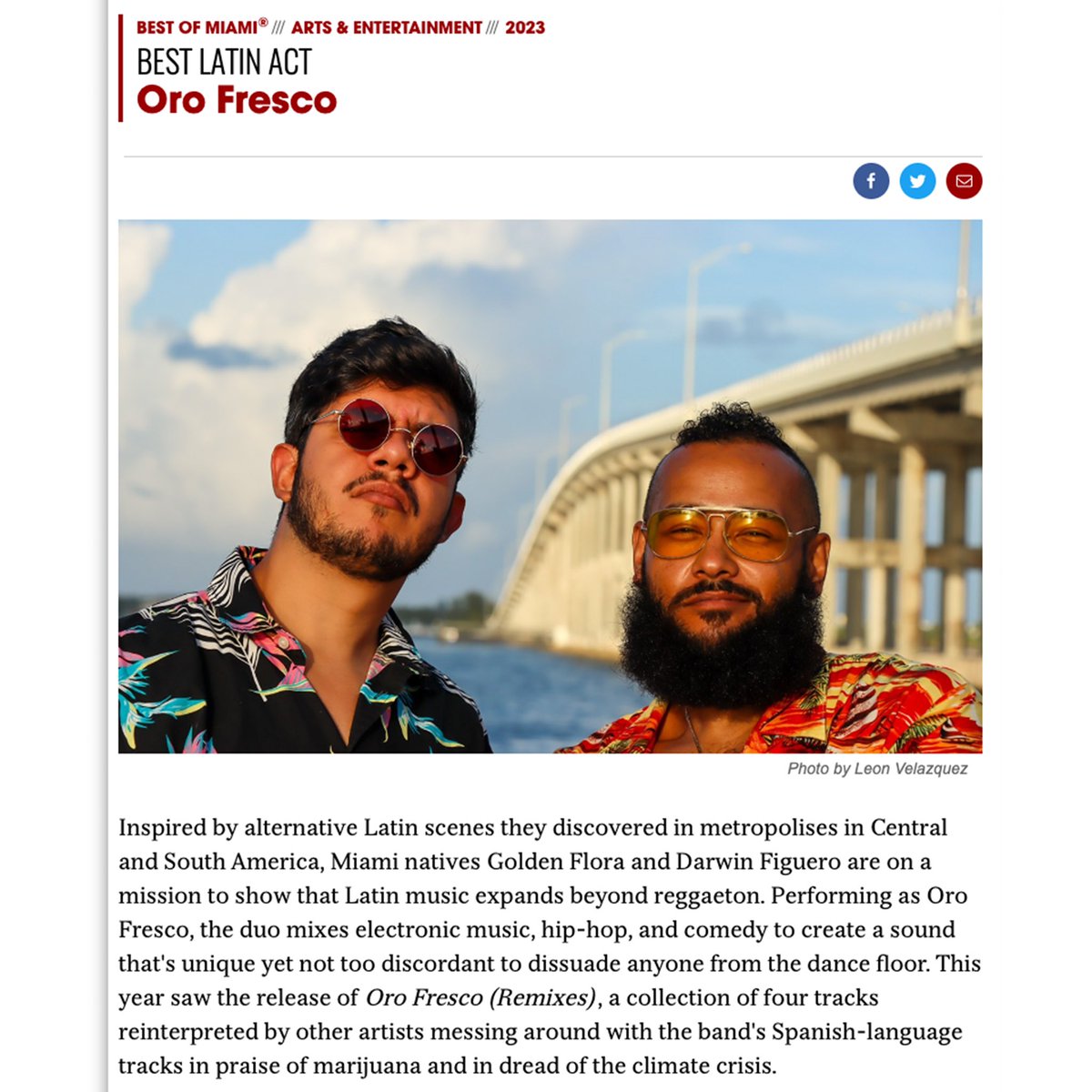 Amazing news today as the homies Oro Fresco were named best Latin act by the <a href="/miaminewtimes/">Miami New Times</a> !!! <a href="/thegoldenflora/">Golden Flora</a> x <a href="/FreshorPhresh/">FreshOrPhresh</a> 

The remixes out now on <a href="/STRANGEBASSMIA/">Strange Bass</a>