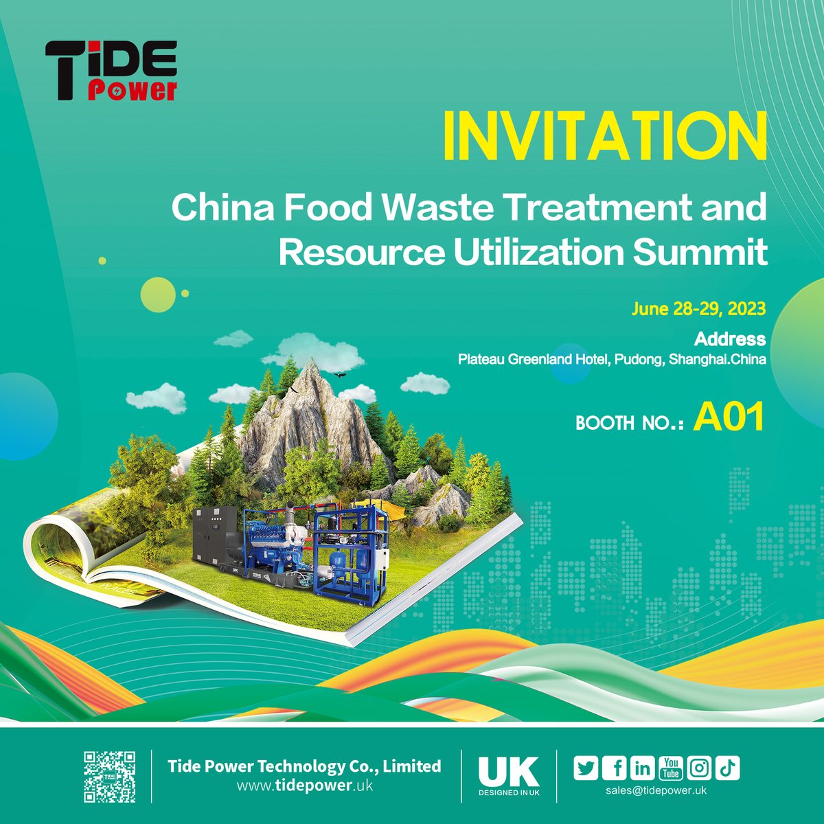 China food waste treatment and resource utilization summit is about to be held, and #TidePower looks forward to your visit to booth A01 to jointly explore green and #lowcarbon development. #FWS2023 #MWM #engine #powersolution #resource #biogas #gas #electricity
