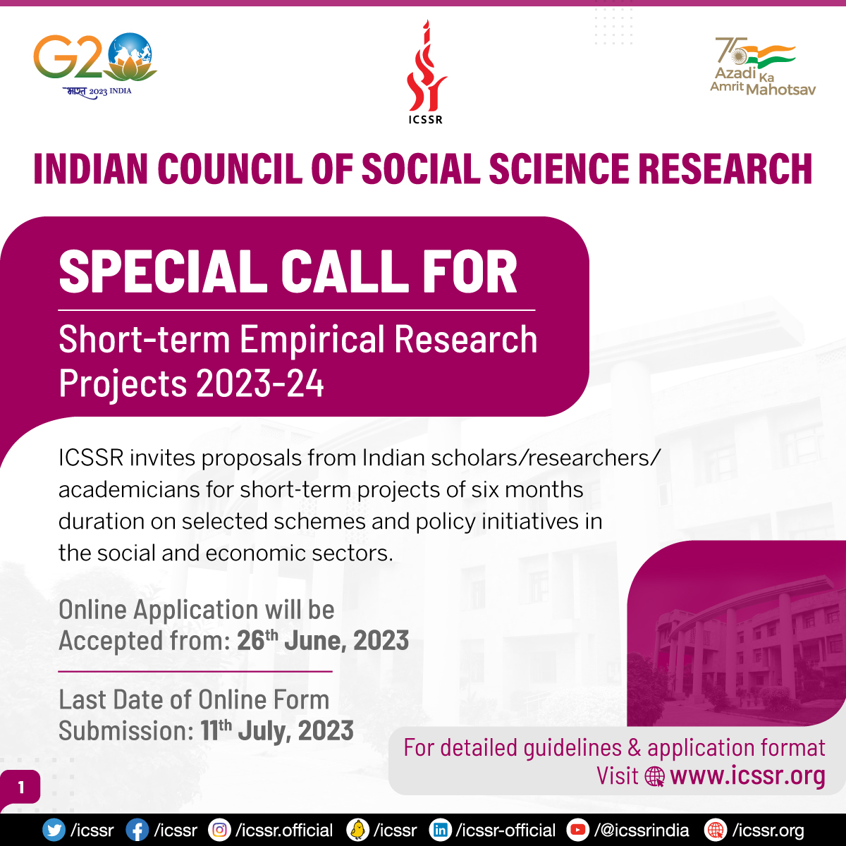 ICSSR Invites Applications for Special Call for Short-term Empirical Research Projects 2023-24
Click here to download format/template for Research Proposal and CV:
icssr.org/icssr-invites-…
#researchstudy #SocialSciences