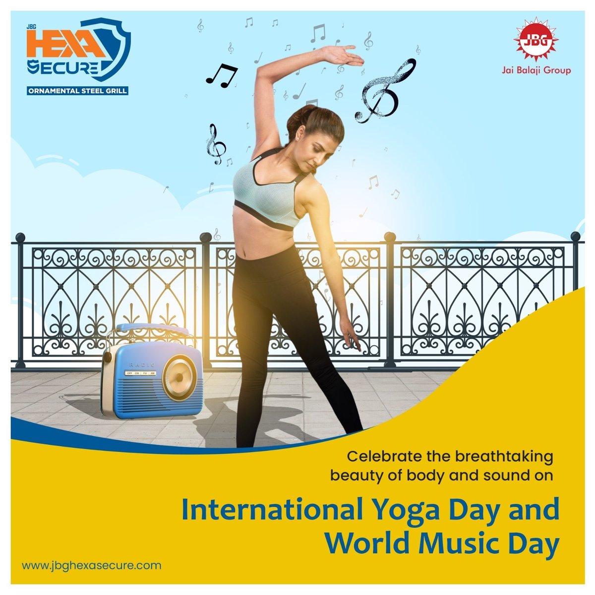 jbghexasecure's tweet photo. Achieve physical and mental strength with the power of Music and Yoga

Explore Now! 

🔗 https://t.co/FfT5DJkKpp

#JBG #JaiBalajiGroup #JBGHexaSecure #WorldMusicDay #InternationalYogaDay #OrnamentalGrills #StyleAndSecurity #SecureYourHome #ProtectYourHome #StaySafeAndStylish https://t.co/jUbTHxQ20O