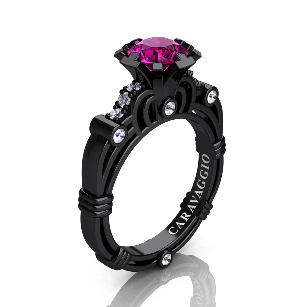 Exclusive 💍 caravaggiojewelry.com/?p=387121 Art Masters Caravaggio 14K Black Gold 1.0 Ct Pink #Sapphire #Diamond #Engagement Ring R623-14KBGDPS by Caravaggio™ Jewelry