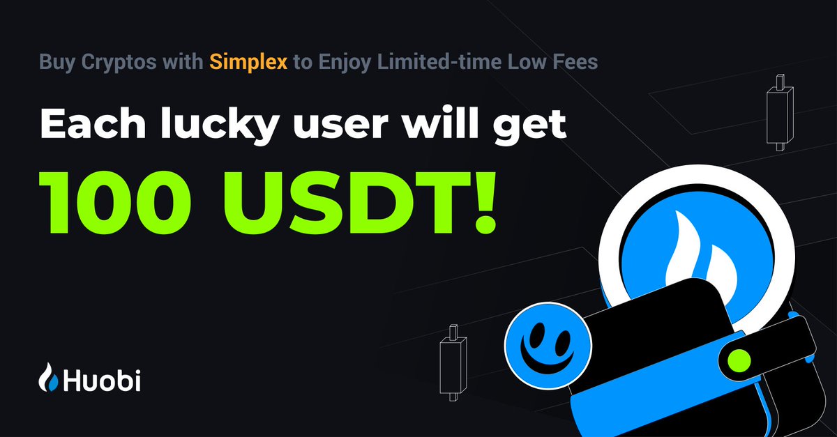 HTX_Global's tweet photo. Buy #Cryptos at a Discount!

Enjoy low fees, buy crypto with Simplex.
Win 100 #USDT as a #Huobi lucky user.

Details: https://t.co/BXoh3Nu2nt https://t.co/Udo5x3u9S7
