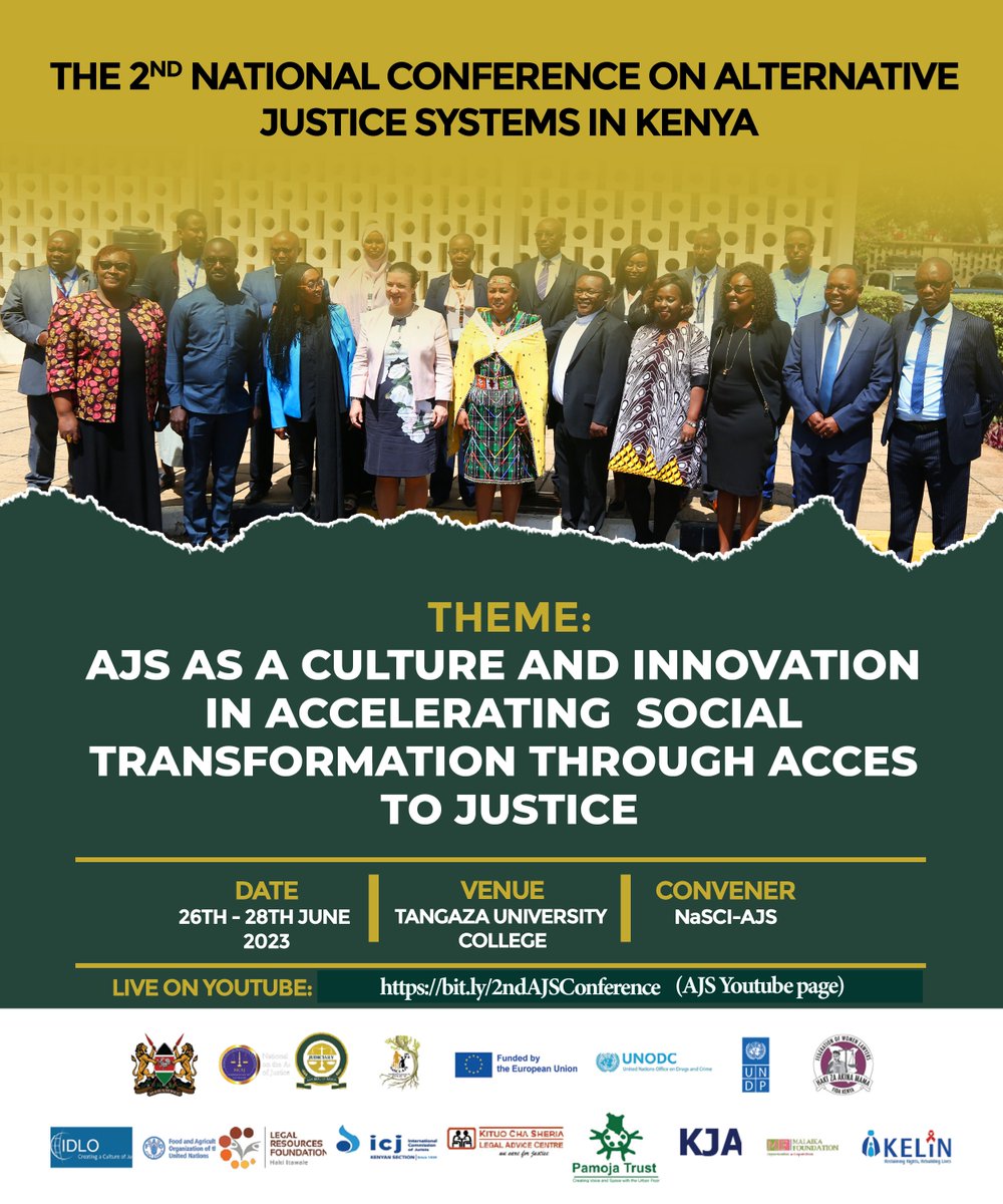 Empowering communities. Transforming lives.
Join us at the 2nd National Conference on #AlternativeJusticeSystems in Kenya, where we will explore how AJS can become a culture of innovation, accelerating #SocialTransformation through #AccessToJustice. Don't miss out!