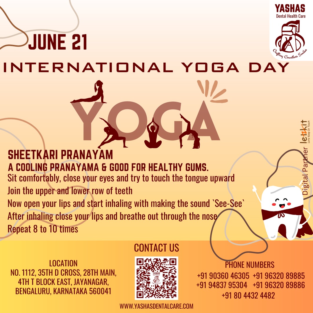 Yoga for Dental Health-
Sheetkari Pranayam is a cooling pranayama &amp; good for healthy gums.

#yogaday #21June #yogaday2023 #yoga #meditation #yogapractice #yogainspiration #yogalife #health #wellness #dental #dentalcare #healthylifestyle #yashasdental #letzkit
