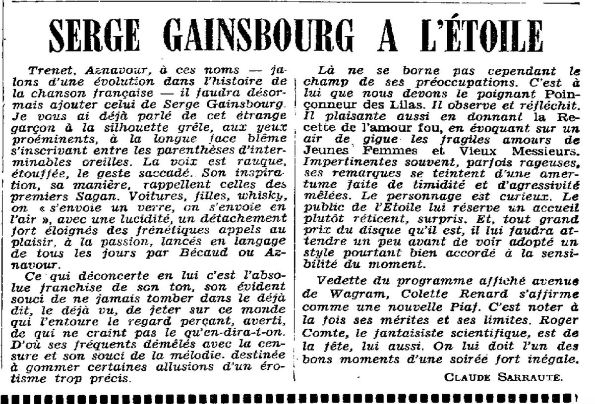 Claude Sarraute présente Gainsbourg en 1959 dans @lemondefr et elle a presque tout juste.