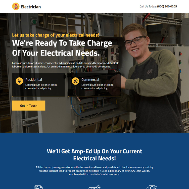 Download ready to use the best residential and commercial electrical services landing page design from buff.ly/3NBmqGW #landingpage #landingpages #landingpagedesign #landingpagedesigns #buylandingpagedesign #buylpdesign