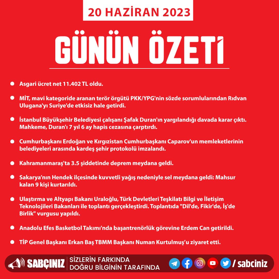 20 Haziran 2023 Günün Özeti. 

Günaydınlar #asgariuecret #carsamba #armaiçinkalardagüler