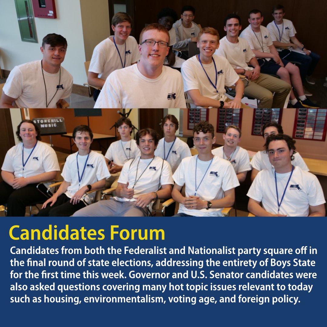 The fourth day of the program saw both parties finalize their platform/resolution and candidates for statewide office speak to the entirety of Boys State during candidates forum.
In honor of Flag Day, a memorial service was held.
Review this post to find out more! #MABS23
(2/2)