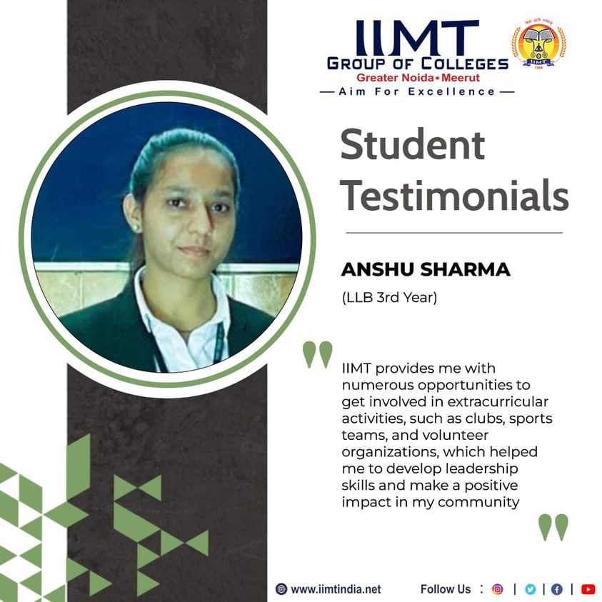 Student Testimonials !!
ANSHU SHARMA (LLB 3rd Year)
iimtindia.net
Call Us: 9520886860
#StudentTestimonial #IIMTIndia  #IIMTDelhiNCR #LawCollege #LLB #BALLB #admissionopen2023 #LLbAdmission #BALLBcourse #LLBCourse #BALLBadmission2023
#LawAdmission2023 #IIMTCollegeofLaw