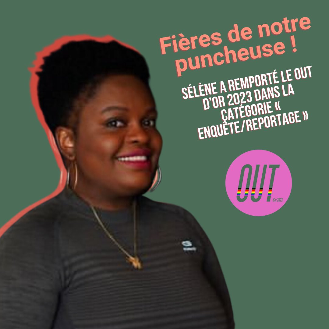 lesPuncheuses's tweet photo. FIÈRES DE NOTRE PUNCHEUSE
Sélène Agape, journaliste chez @20Minutes et Puncheuse a remporté le Out d’or 2023 de la catégorie « Enquête/Reportage » pour un reportage consacré à la difficile libération de la parole LGBTQI+ aux Antilles 10 ans après le mariage pour tous. https://t.co/zE4NpG38X0