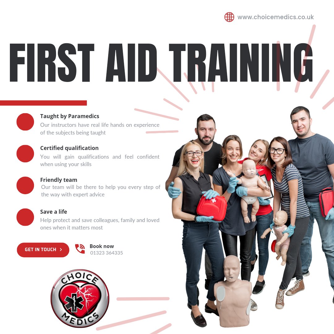 FIRST AID TRAINING
Get in touch to book your training

 #firstaider #firstaidcourse #firstaidtraining #eastsussex #crawley #firstaidcourses #firstaidtrainingcourse #paramedic #choicemedics #firstaid #emergency #hove #eastbourne #bexhill #hastings #worthing #hailsham #brighton