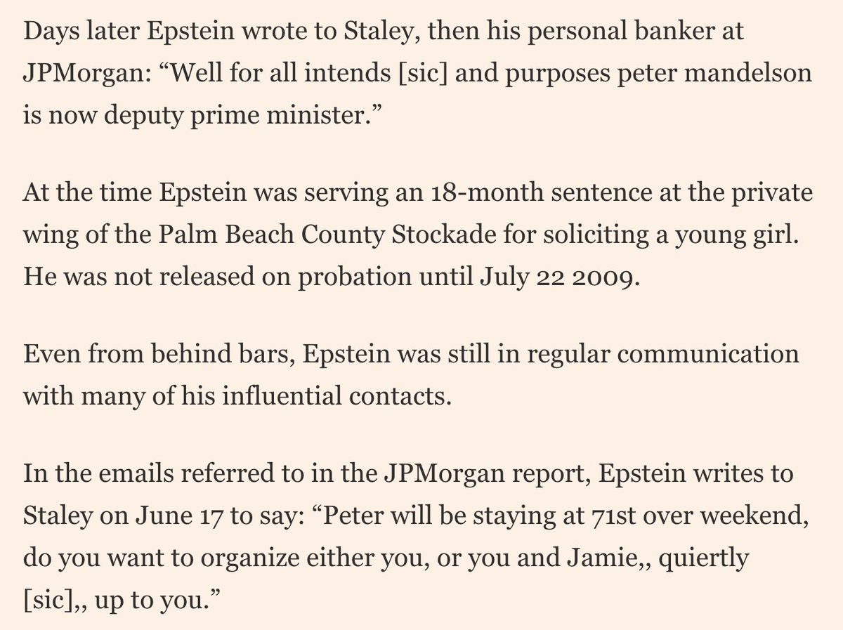 AnnaSophieGross's tweet photo. Amazing detail from a JPMorgan report about how Peter Mandelson - aka "Petie" - stayed at Epstein's lavish New York townhouse while the financier was in prison for soliciting a young girl. via @PickardJE https://t.co/aTnF3Vfz7e