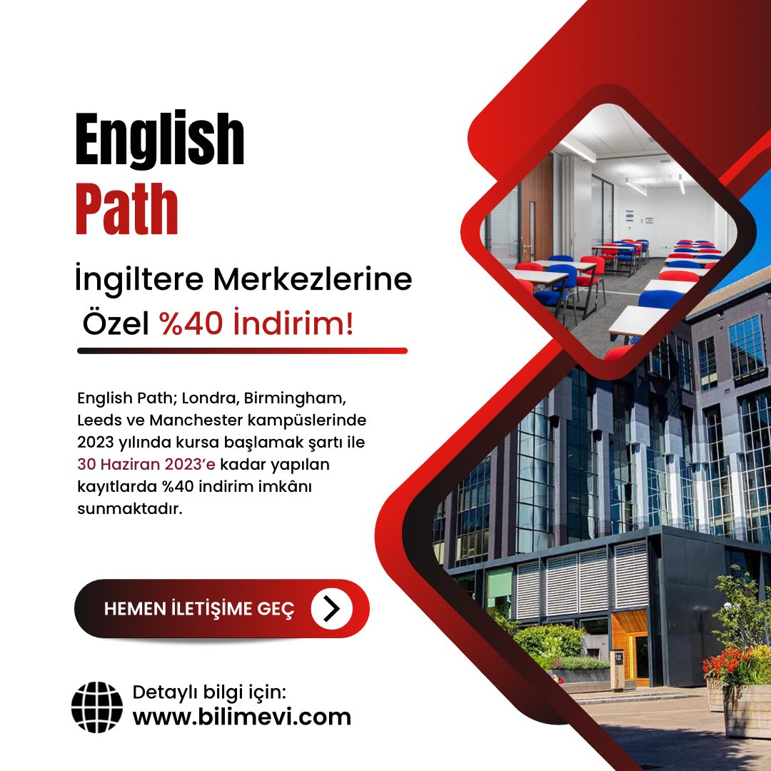 Bilimevi's tweet photo. 🇬🇧 İngiltere’de, EP English dil okulunda indirimli İngilizce dil eğitimi almak için hemen bizimle iletişime geçebilirsiniz.

#ingilizce #ingilteredilokulu #ingilteredilkursu #ingilteredileğitimi #ingilterevize #yurtdışıdilokulu #yurtdışıdilkursu #yurtdışıdileğitimi https://t.co/ZIDRqVNjiy
