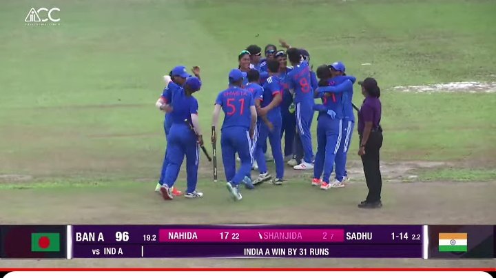 INDIA A won the inaugural Women's Emerging Asia Cup 2023 by 31 run. 

#CricketTwitter  #EmergingAsiaCup