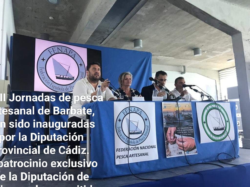 La Diputación Provincial de Cádiz (PSOE )ha hecho posible, con su Patrocinio exclusivo, la celebración de las II Jornadas de pesca artesanal de Barbate. Nuestro agradecimiento por su apoyo a la PESCA ARTESANAL