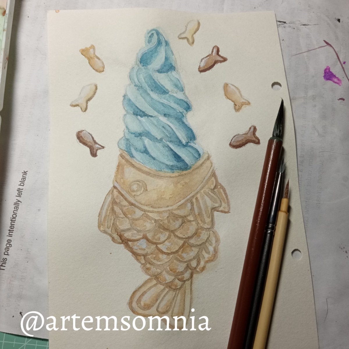 artemsomnia's tweet photo. #ramune #taiyaki #marieswatercolor
#ラムネ #たい焼き #イラスト #dailypainting #painting #icecream #アイスクリーム #鯛焼き #watercolor #painter #pintura #illustrator #softserve #冰淇淋 #illustration #水彩  #foodillustration  #foodpainting #dessert #スイーツ #softserveicecream https://t.co/P5EE2QeAo9