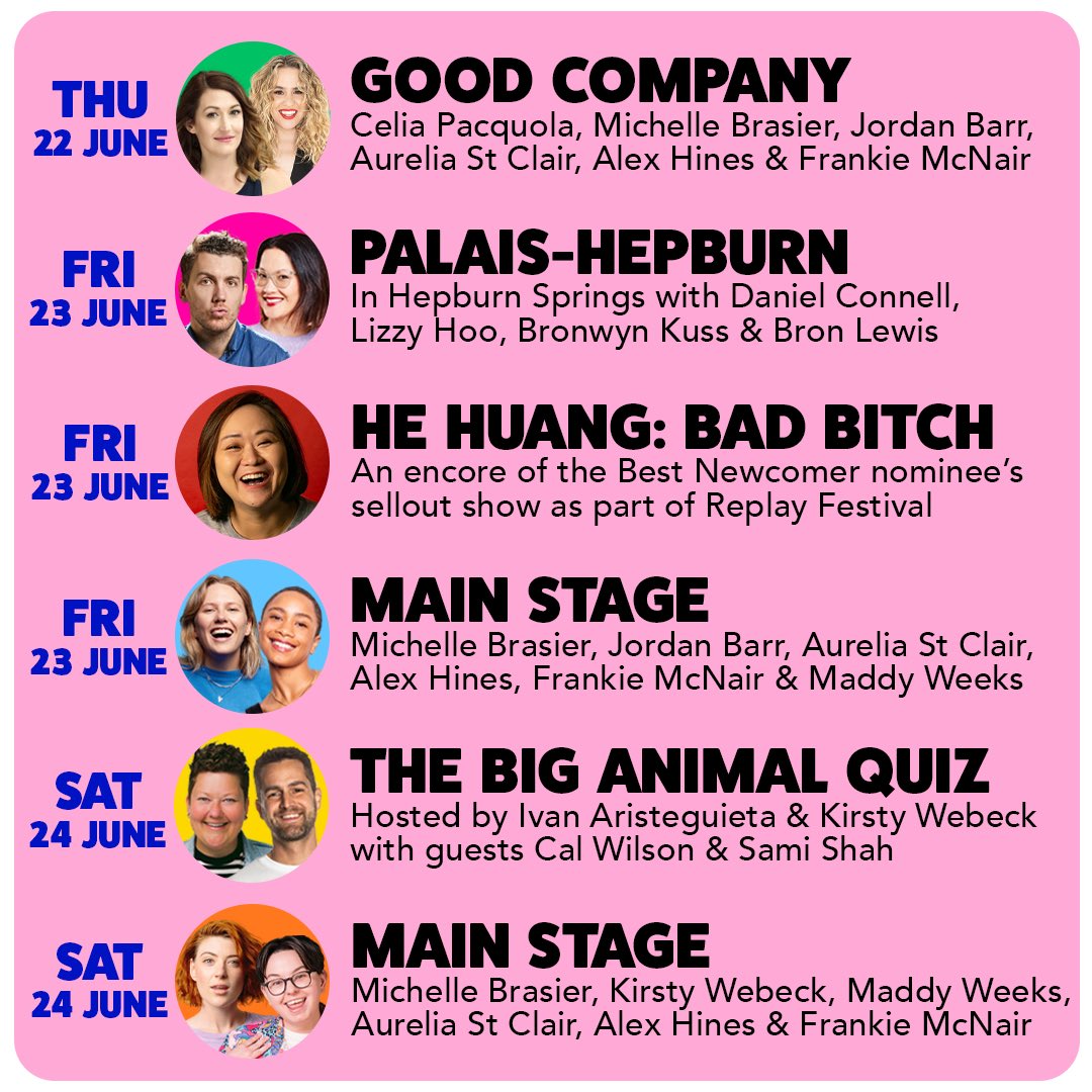 Comedy Republic (@comedyrepublic_) on Twitter photo A huge week at Comedy Republic this week!
Featuring
<a href="/CeliaPacquola/">CeliaPacquola</a>
<a href="/michellebrasier/">Michelle Brasier</a>
<a href="/AureliaStClair/">Aurelia St Clair</a>
<a href="/jbarr_666/">Jordan Barr</a>
@KirstyWebeck
<a href="/calbo/">Cal Wilson</a> <a href="/IvanComedy/">Ivan Aristeguieta</a>
@samishah
@hehuangcomedy
<a href="/FrankieMcnair/">Frankie McNair</a>
& even more!
Check the full program and get tickets now at comedyrepublic.com.au A huge week at Comedy Republic this week!
Featuring
<a href="/CeliaPacquola/">CeliaPacquola</a>
<a href="/michellebrasier/">Michelle Brasier</a>
<a href="/AureliaStClair/">Aurelia St Clair</a>
<a href="/jbarr_666/">Jordan Barr</a>
@KirstyWebeck
<a href="/calbo/">Cal Wilson</a> <a href="/IvanComedy/">Ivan Aristeguieta</a>
@samishah
@hehuangcomedy
<a href="/FrankieMcnair/">Frankie McNair</a>
& even more!
Check the full program and get tickets now at comedyrepublic.com.au