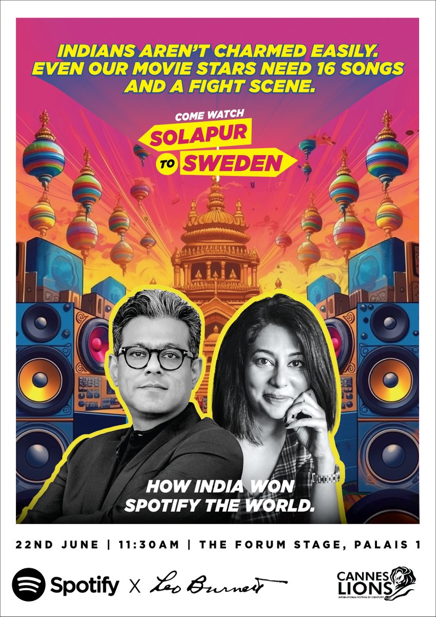 #canneslions2023 Dheeraj Sinha, CEO Leo Burnett, S. Asia & Neha Ahuja, Head of Marketing Spotify India in conversation at Cannes Lions on building Spotify in India as the most successful music platform on the back of innovative thinking & a great agency- client partnership.