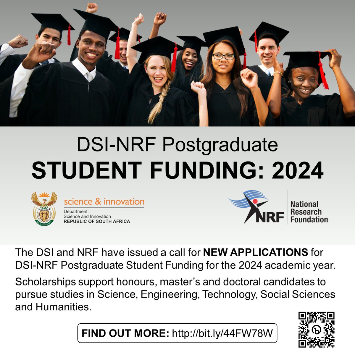 Reminder - The DSI-NRF has issued a call for new applications for Postgraduate Student Funding for the 2024 academic year. Deadlines for first-time applications are: Masters and Doctoral - 11 July. mailchi.mp/nithecs/dsi-nr… #dsinrf #postgraduatefunding #studentfunding #nithecs